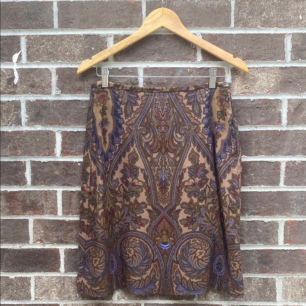 Vintage Y2K The Limited Brown and Blue Paisley A-Line Skirt Size 6